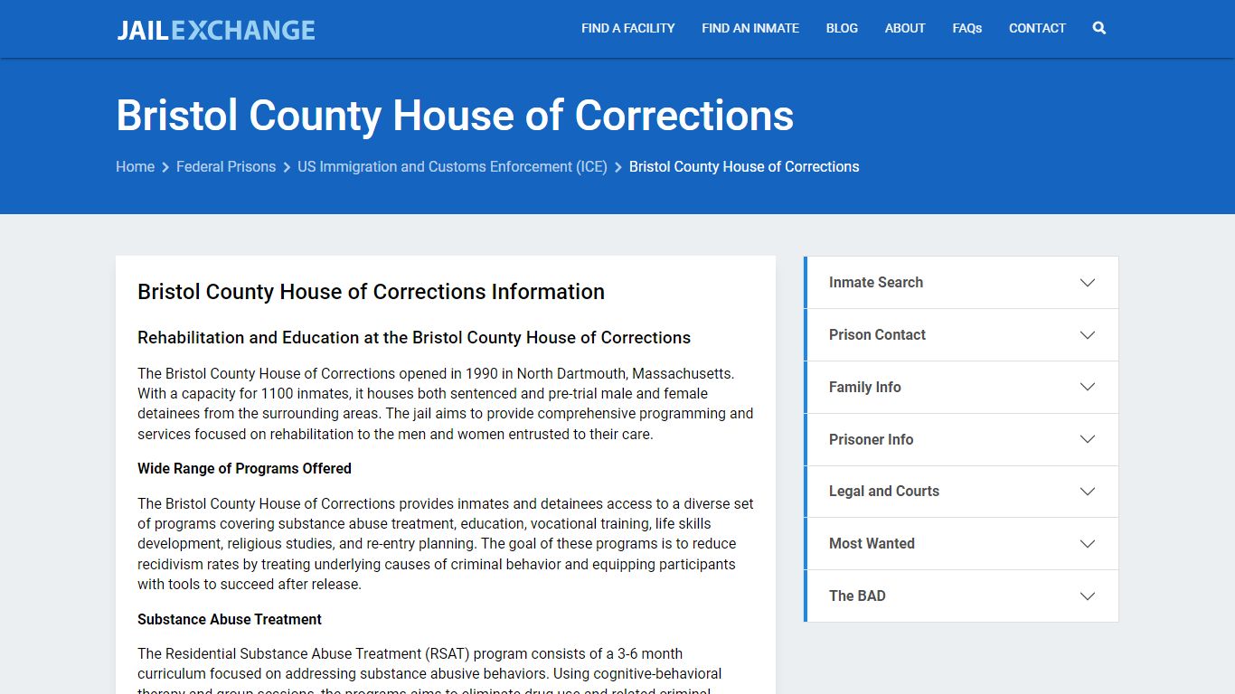 Federal Inmate Search - Bristol County House of Corrections - Jail Exchange